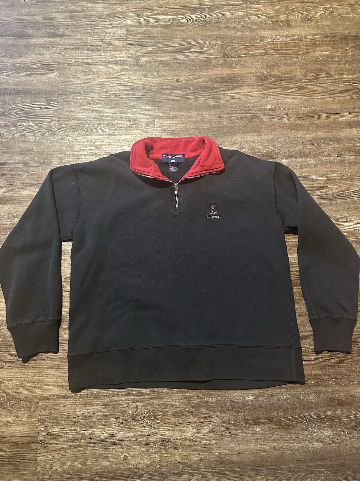 Vintage Polo Sport Ralph Lauren 1/4 Zip Sweater Men’s Size Medium Black Red