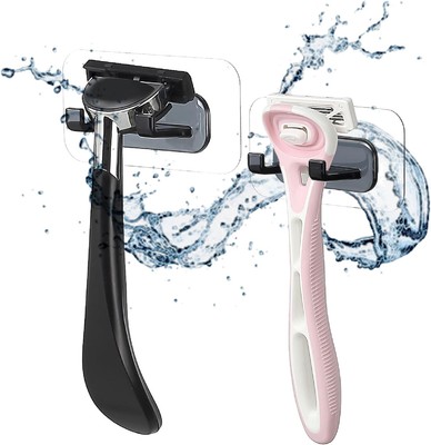 Hook LAB Self-Adhesive Shower Razor Holder, 2-Pack, Removable & Black 