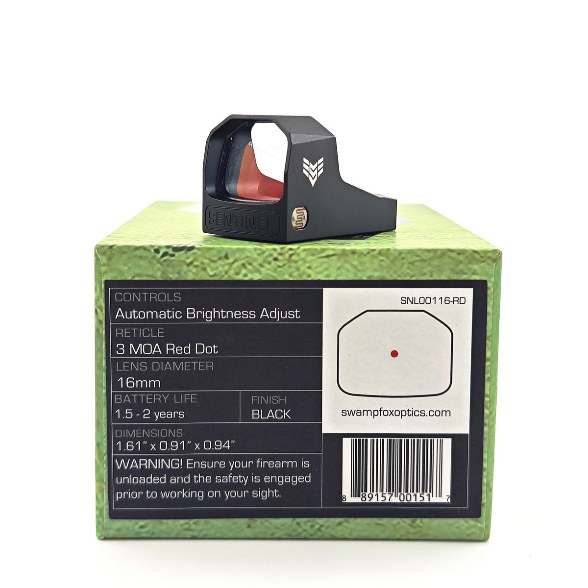 Swampfox Sentinel 1x16 mm Red DOT Sight RMSc Auto Brightness