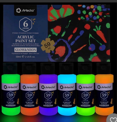 Artecho Fluoreszierende Leuchtfarbe 6x59 ml UV Nachtleuchten