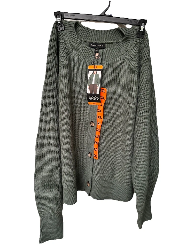 Cárdigan para mujer Banana Republic grueso tejido botón delantero nuevo con etiquetas, verde, talla XXL Foto 2 de 4