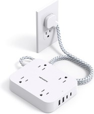 Flat Plug Extension Cord, 5Ft Power Strip with USB Ports 2 USB C , Widely Out