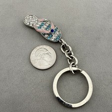 Pink Blue White Rhinestone Silver Flip Flop Sandal Charm Keychain Key Ring 62707