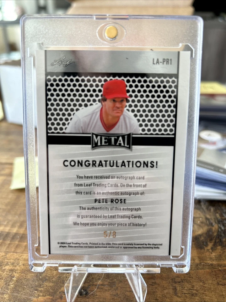 Hoja de metal 2024 Pete Rose automático 5/8 rojo raro Foto 2 de 2