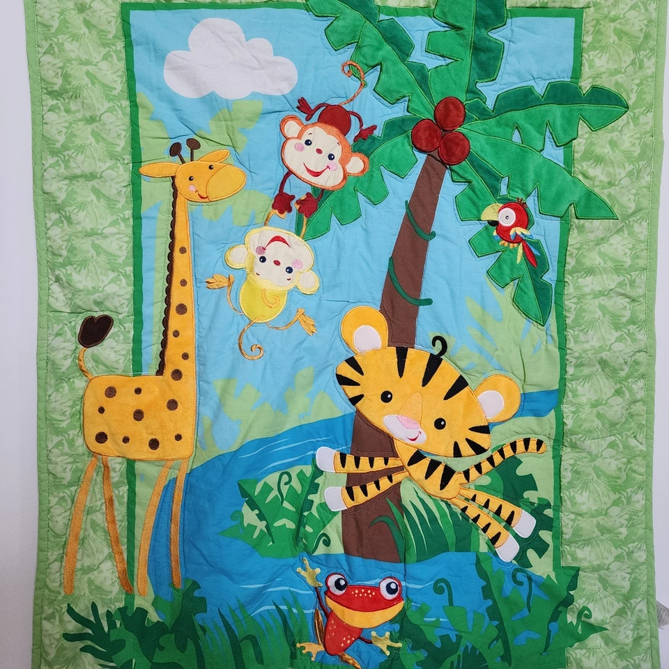 Fisher Price Animales de la Selva Tropical Bebé Cuna Edredón Manta 42" x 32" Foto 2 de 4
