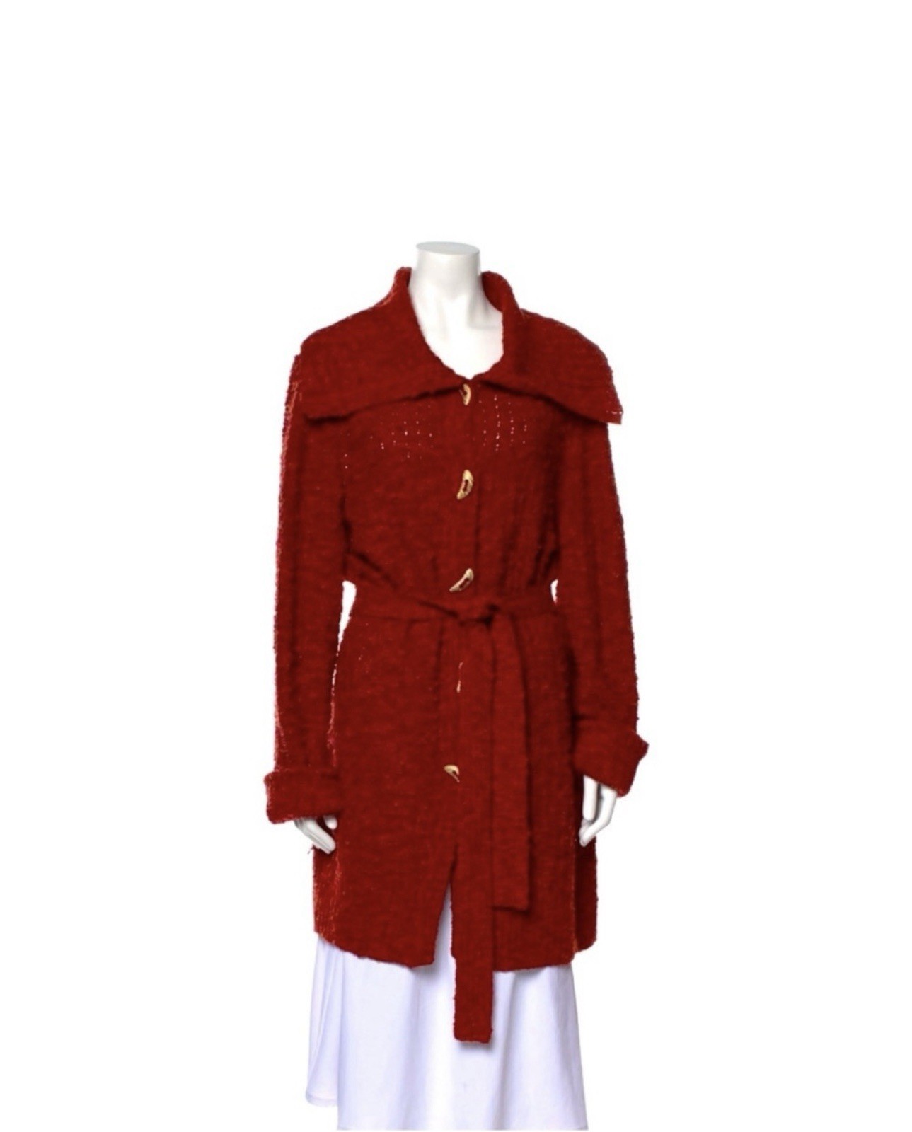 St. John Red Belted Collared Button-Up Mid-Length… - image 1