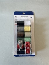 NEW SINGER Polyester Hand Sewing Thread Spools 12 Spools w/Needles  Threader