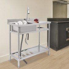 Stainless Steel Kitchen Utility Sink 39" Freestanding Watersink Pull-out Faucet