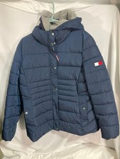 Tommy Hilfiger Womens Hooded Puffer Jacket Navy Blue Size XL