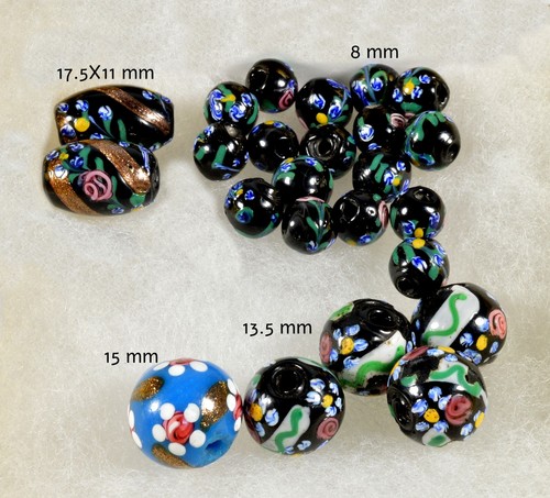 ANTIQUE MURANO VENETIAN HAND PAINTED GLASS BEADS LOT C.1890