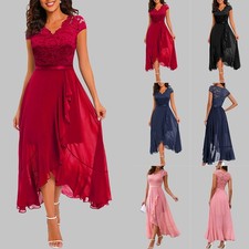 Womens Chiffon Evening Party Midi Dress Ladies Lace Swing Dresses Gown Size
