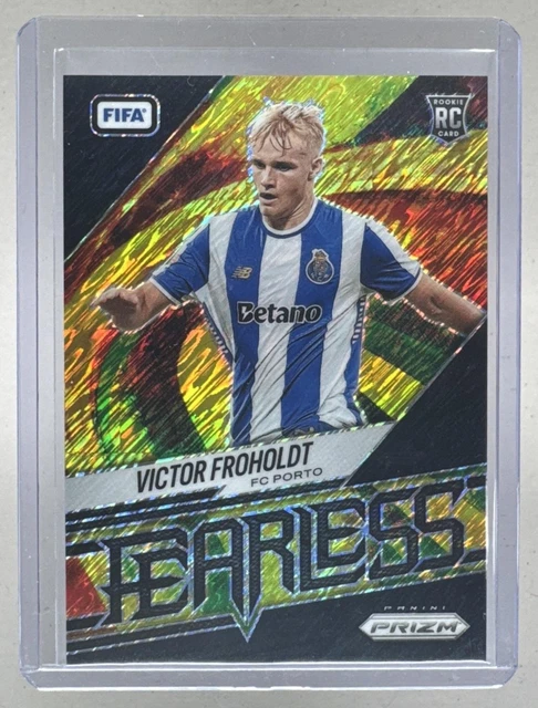 Victor Froholdt 2025 Panini Prizm FIFA #10 Black Shimmer Fearless Rookie RC 1/1
