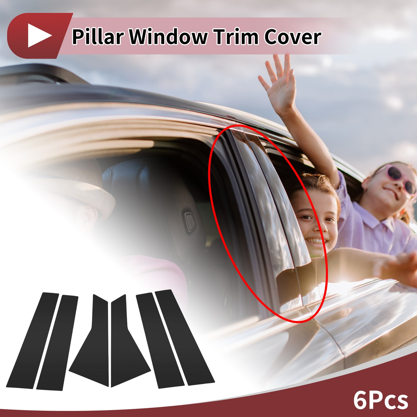 6 Pcs Car Door Pillar Window Trim for Mercedes-Benz B-Class 2012-2019 Black