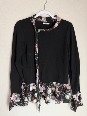 Women s Erdem Thora Jumper Top Silk Insert Knit Floral Blouse Sweater M Luxury