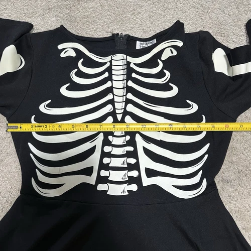 Unique Vintage Glow In The Dark Skeleton Halloween Dress Women’s M A Line Swing - Picture 7 of 12