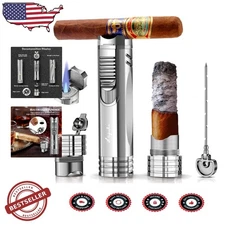 Refillable Torch Cigar Lighter Gun Grey Metal, Punch, Draw Enhancer
