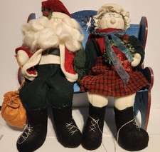 Mr Mrs Santa Claus 17" Plush On Bench Christmas Holiday Vintage 90's Need TLC