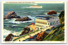 VINTAGE POSTCARD CLIFF HOUSE RESTAURANT ROCKS SHIP SAN FRANCISCO CALIFORNIA USA