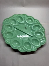 L. E. Smith Moon And Star Glass Jadeite Deviled Egg Plate Jade Platter Tray
