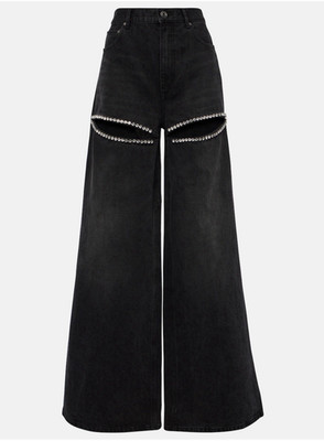 AREA Damen Jeans schwarz Wide Leg Cut-outs Strass High Waist Gr. 29