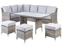 Gartenlounge Set Rattan Taupe 9-Sitzer Auflagen Grau Lacona