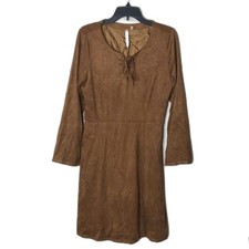 NY collection baby doll dress brown suede long sleeve dress size medium