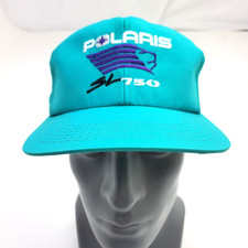 Vintage Polaris SL750 Teal Blue Hat Cap Snapback Snowmobile USA Made