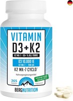 Berg Nutrition Vitamin D3 10.000 I.E + 200 µG K2 99+% All-Trans, 365