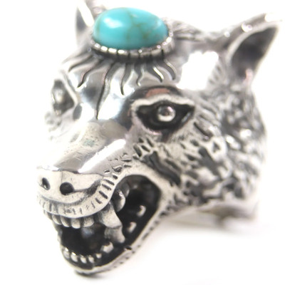 GUCCI ANGER FOREST Wolf Head Ring AG925 Turquoise Silver 22