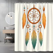 Dreamcatcher Shower Curtain with Feathers and Boho Design