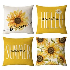 Sunflower Pillow Covers 12x12 Set of 4 Summer Throw Pillow Covers Yellow
