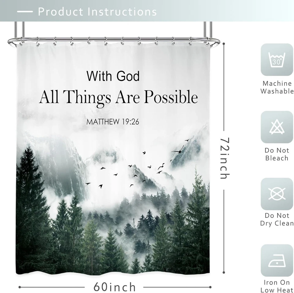 Cortina de ducha ecológica 60x72 - paisaje brumoso y palabras inspiradoras Foto 4 de 4