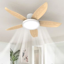 42" LED Thin Ceiling Fan Light Oak Flush Mount Fixture Kit Remote APP Control