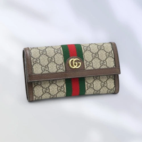 Portefeuille Gucci Ophidia Continental GG Supreme toile beige marron état d'usage
