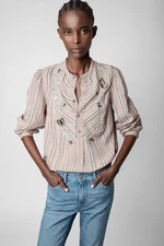 Zadig & Voltaire Teda Raye Brod Shirt Blouse Top Floral Embroidered S NEW 283525