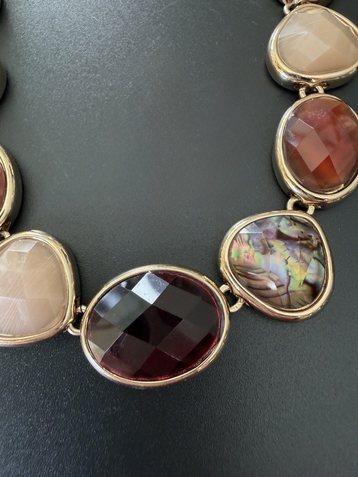 Anne Klein Multi Stone Abalone Shell Necklace Gol… - image 3