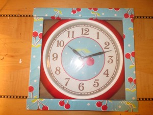 New Light Blue Wall Clock Red Cherries Retro Round 1950 S Style New Light Blue Wall Clock Red Cherries