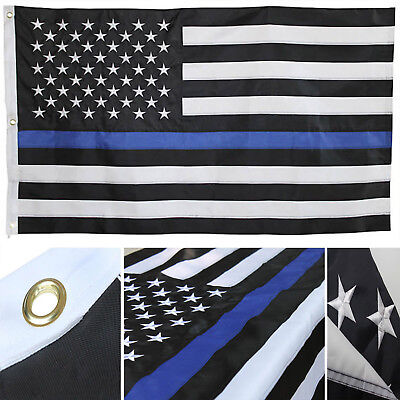 USA Thin Blue Line 12"x18" Double Sided Rough Tex Knit Nylon Car Flag 