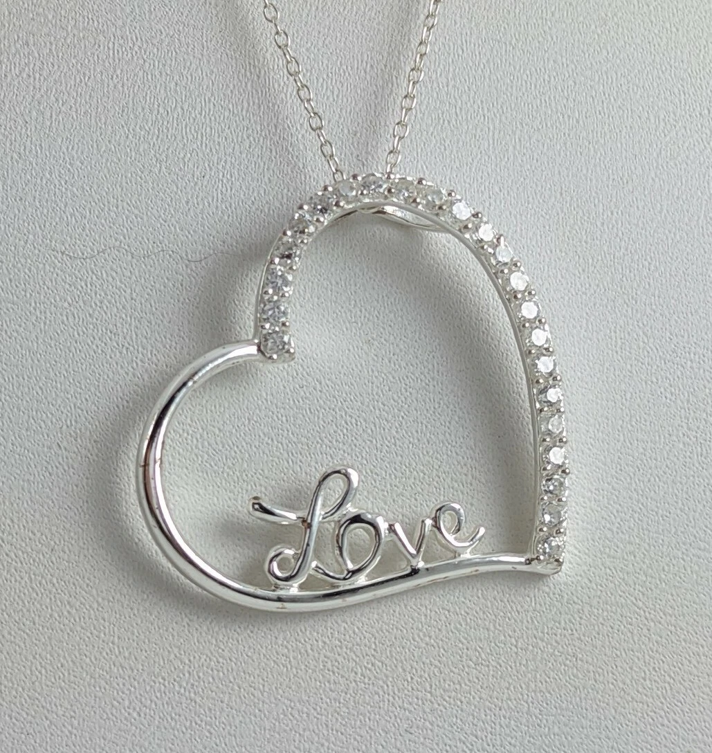 Sterling Silver SU 925 CZ Accent Floating Open Heart LOVE Pendant