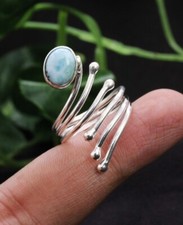 Adjustable Larimar Ring Handmade Solid 925 Silver Birthday Ring All Size SR444