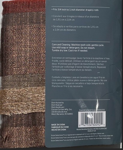 Style Selections 84" Duran Brick Striped Sheer Rod Pocket Single Curtain Panel - Picture 8 of 13