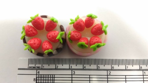 2 Dollhouse Miniatures Fancy Cake Chocolate Strawberry Topping Decorate Supply.