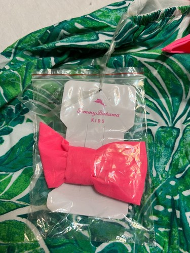NWT Tommy Bahama Kid's Tropical Leaf Dress 6X Pink Bow Green White Summer - Picture 3 of 8
