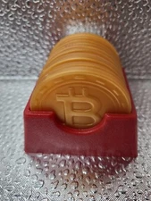 Ten Bitcoin Physical Coin w/ Tray Crypto BTC Toy Play Tokens Gag Gift Metaverse