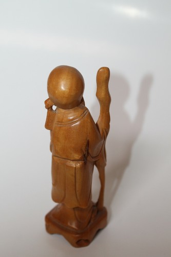 Statua statuina vintage cinese legno intagliato shouxing longevità immortalità dio Tao - Foto 2 di 5
