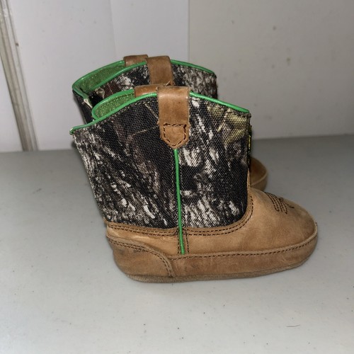 Baby Infant John Deere Johnny Popper Mossy Oak Wellington Leather Boots Size 4M - Picture 2 of 8