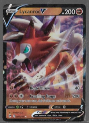 lycanroc v pokemon card price 2021 Pokemon Evolving Skies Lycanroc V Basic/Rare Holo V #91/203