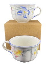 Vintage Villeroy & Boch RIVIERA Floral Iris Coffee Tea Flat Cup Set Of 2 EUC