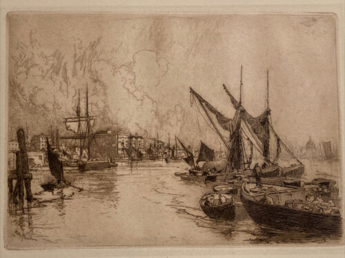 Stephen Parrish Etching “On The Thames River” 1885 Signed VG