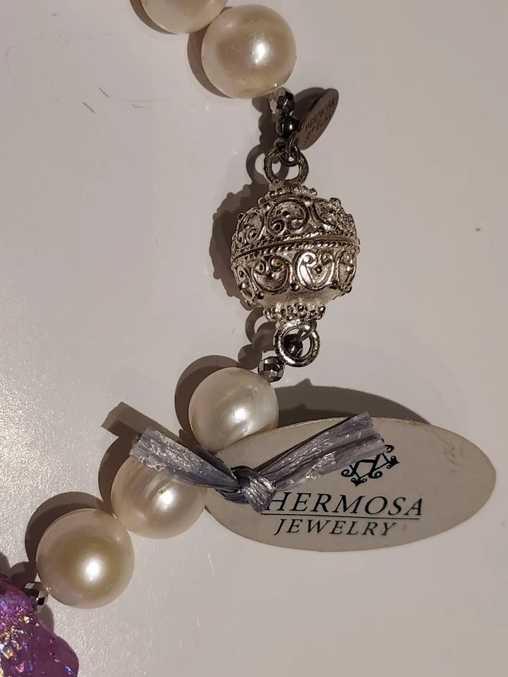 NWT Hermosa Jewelry Purple Stone Faux Pearl Necklace - Image 2 of 4